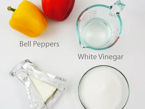 Ingredients labeled -- bell peppers, white vinegar, cream cheese, and sugar
